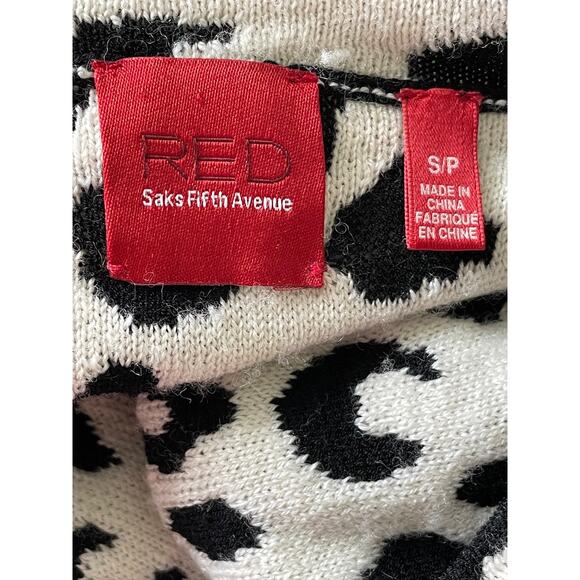 Red Saks Fifth Avenue Black & White Leopard Animal Print Tunic Sweater - Picture 7 of 8